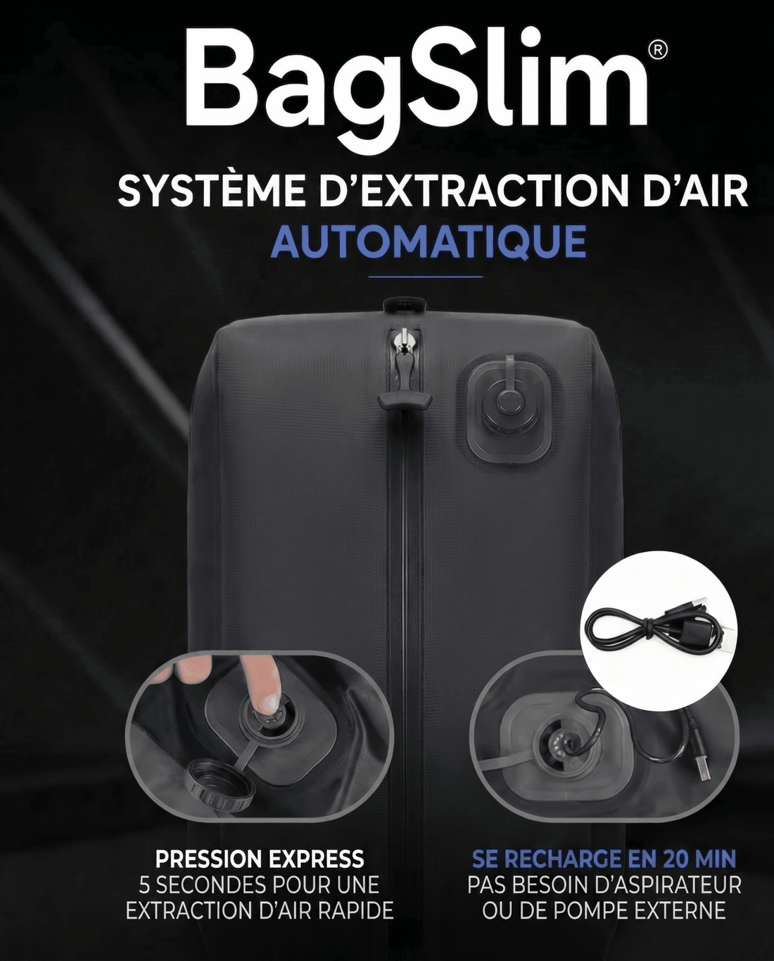 Sacs sous vide automatisés rechargeables USB : guide avion - BagSlim