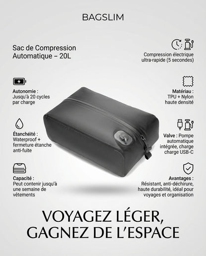 Sac de compression voyage automatique pompe USB - C intégrée BagSlim - BagSlim - Nom du produit - caractéristique principale - marqueproduct_title - rangement bagage | BagSlim