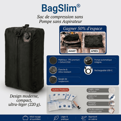 Sac de compression voyage automatique pompe USB-C intégrée BagSlim - BagSlim - Nom du produit - caractéristique principale - marqueproduct_title - rangement bagage | BagSlim